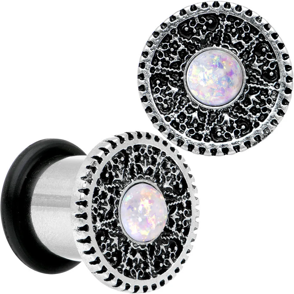 00 Gauge Stainless Steel Sky Wheel White Synthetic Opal Plug Set