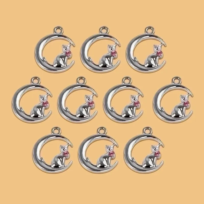 1 Piece Cute Simple Style Moon Cat Alloy Plating Inlay Pendant Jewelry Accessories