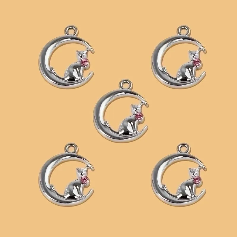 1 Piece Cute Simple Style Moon Cat Alloy Plating Inlay Pendant Jewelry Accessories