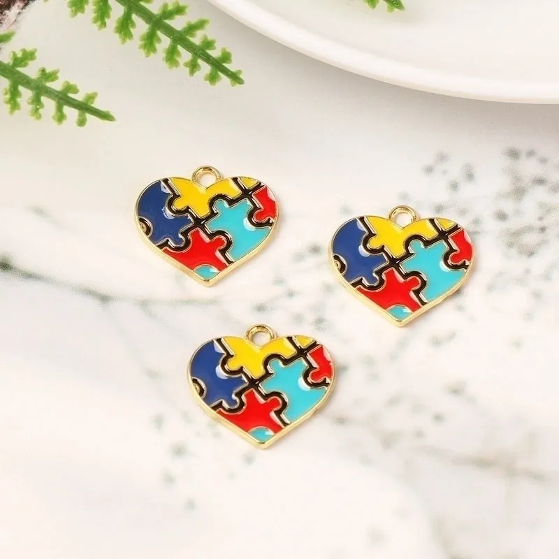 1 Piece Simple Style Jigsaw Heart Shape Alloy Enamel Pendant Jewelry Accessories