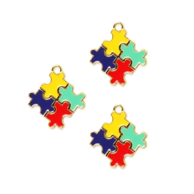 1 Piece Simple Style Jigsaw Heart Shape Alloy Enamel Pendant Jewelry Accessories