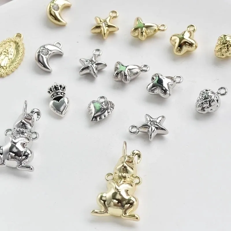 10 Pcs/package Simple Style Star Heart Shape Butterfly Alloy Plating Inlay Pendant Jewelry Accessories