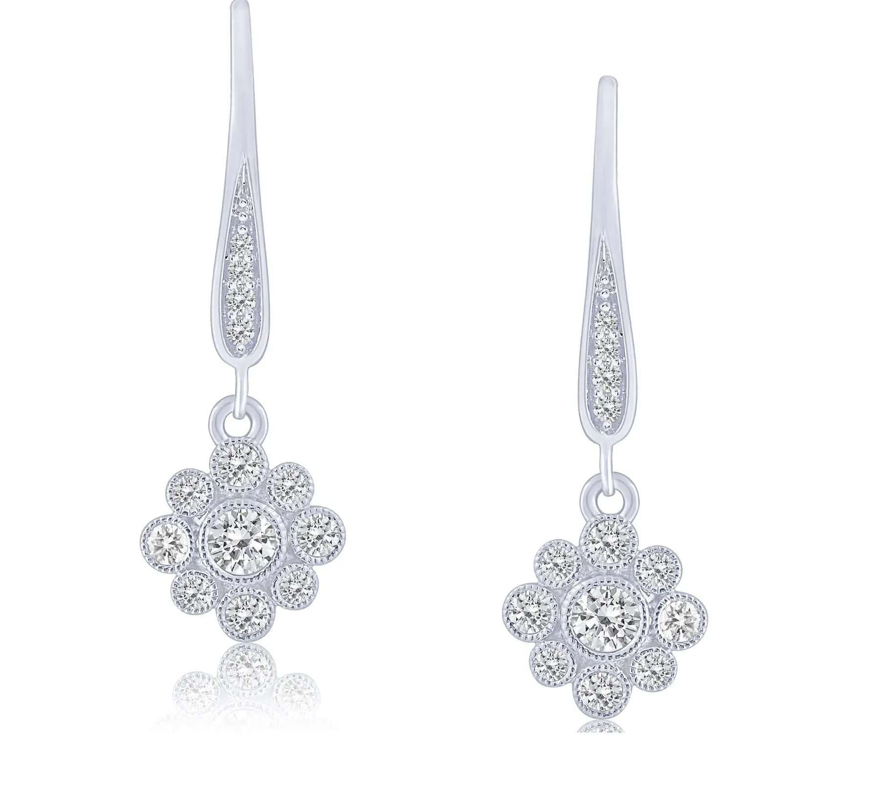 10K White Gold Diamond Vintage Style Drop Earrings