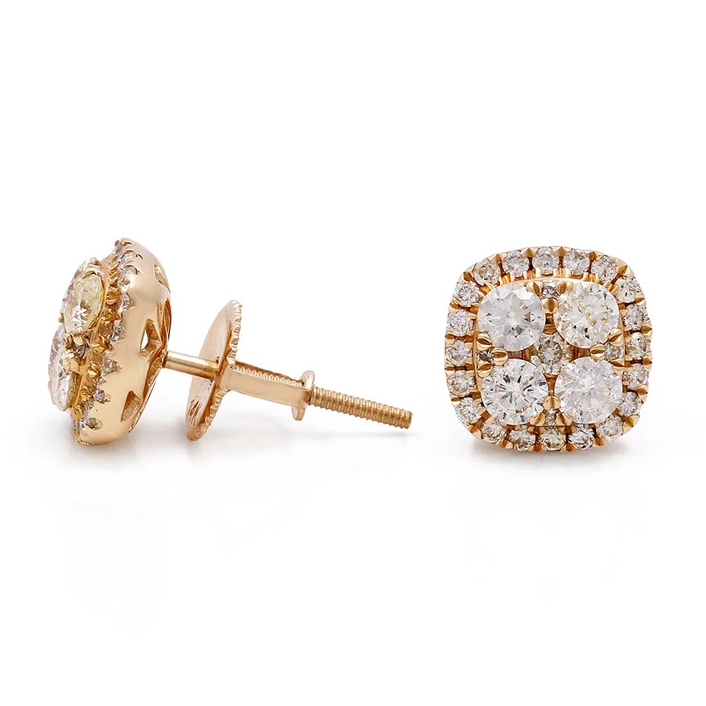 10K Yellow Gold Round Earrings with Diamonds