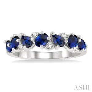 1/10 ctw Pear and Oval Shape 4X3MM Sapphire and Round Cut Diamond Precious Band in 14K White Gold