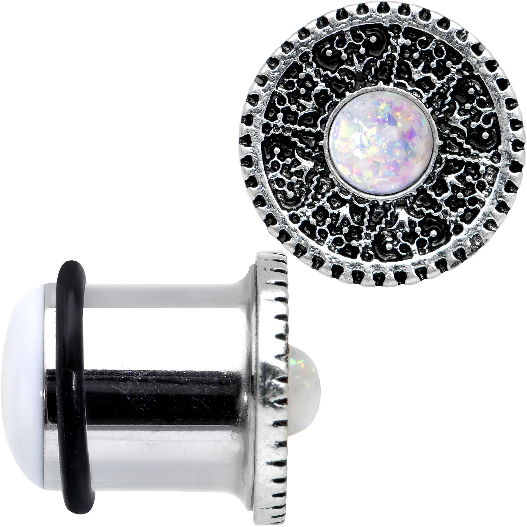 1/2 Stainless Steel Sky Wheel White Synthetic Opal Plug Set