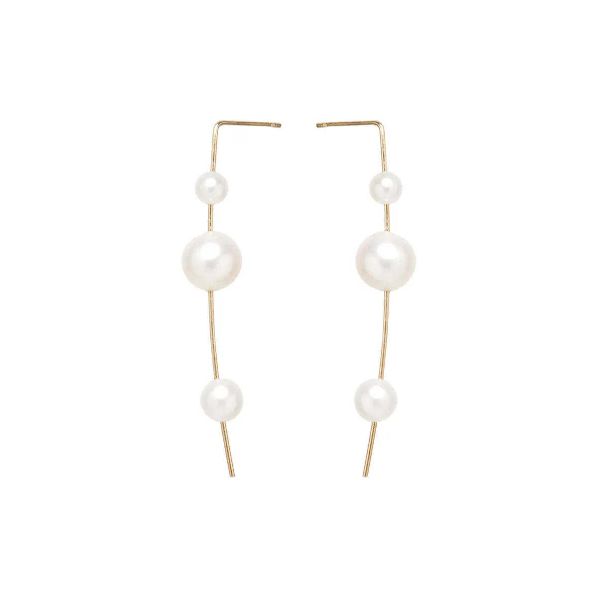 14k 3 Graduated Pearl Wire Drop Earrings