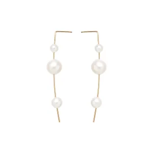 14k 3 Graduated Pearl Wire Drop Earrings