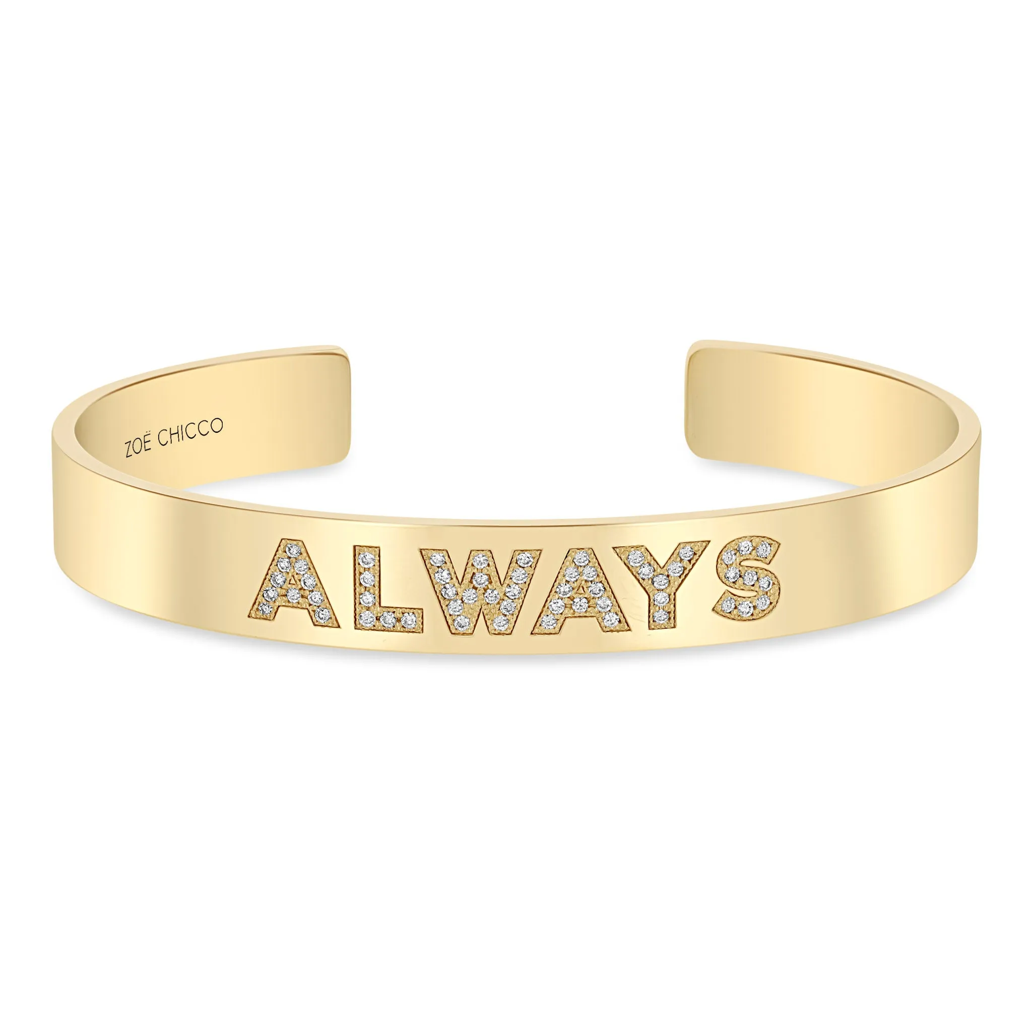 14k Personalized Diamond Letters Wide Cuff Bracelet