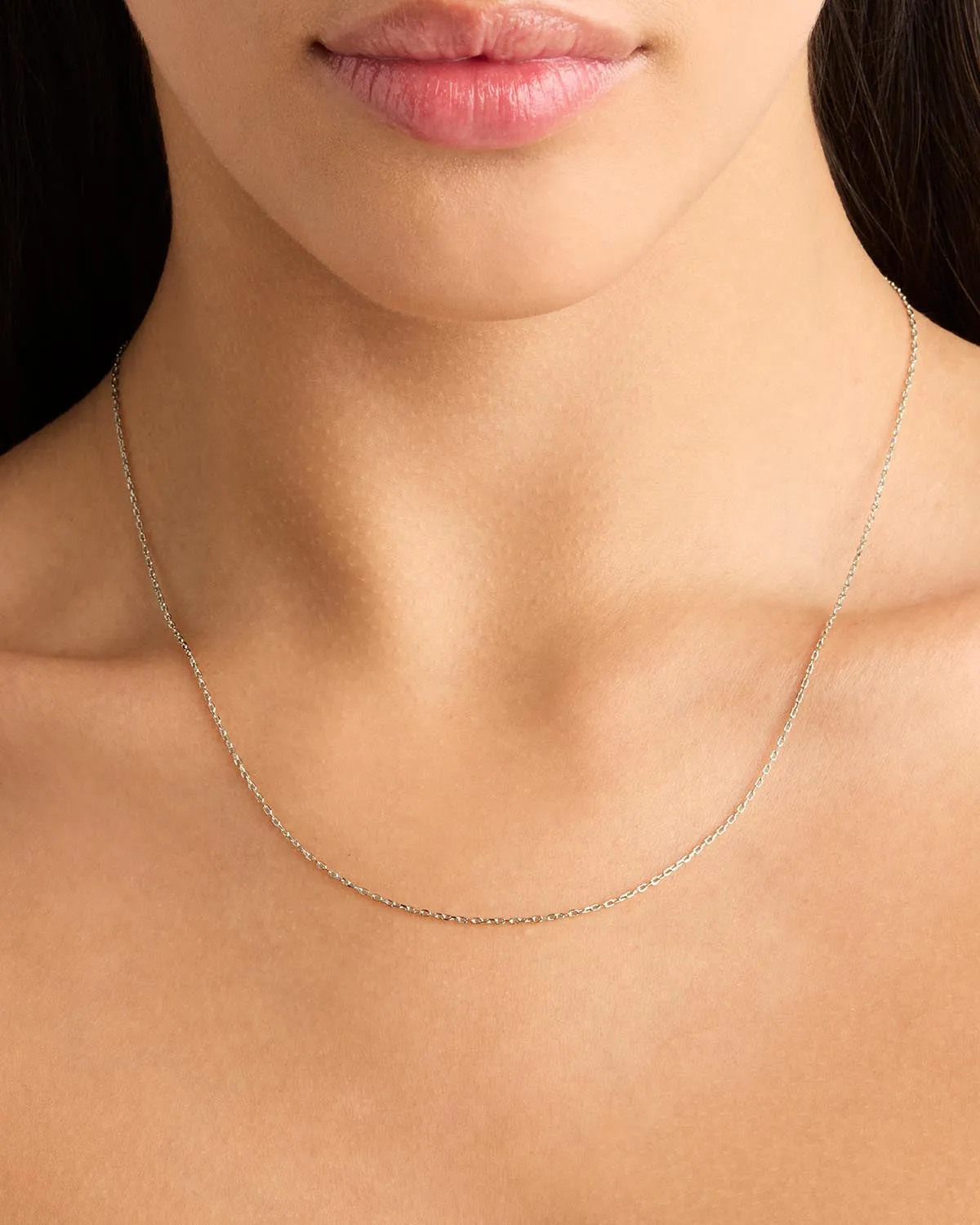 14k Solid White Gold 18" Signature Chain Necklace