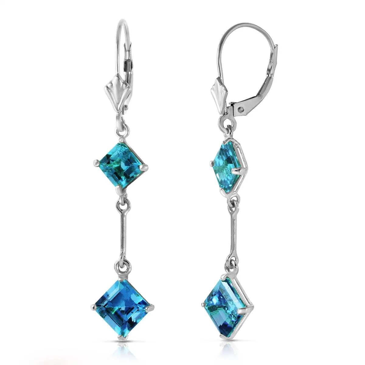 14K Solid White Gold Leverback Earrings w/ Blue Topaz