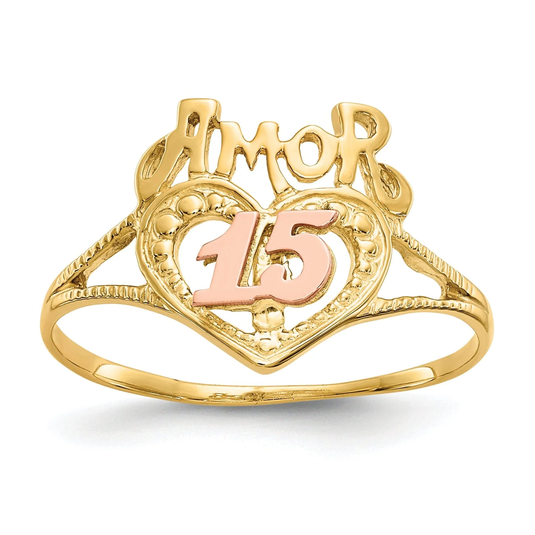 14k Two Tone Gold 'Amor 15' Heart Ring