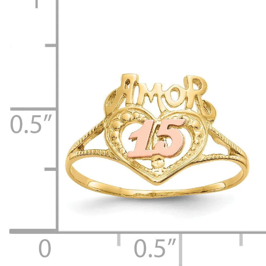 14k Two Tone Gold 'Amor 15' Heart Ring