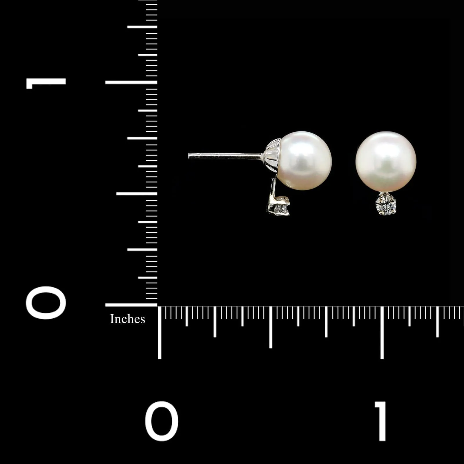 14K White Gold Estate Cultured Pearl and Diamond Stud Earrings