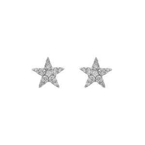 14K WHITE GOLD PAVE DIAMOND STAR STUD EARRINGS 0.18CTW