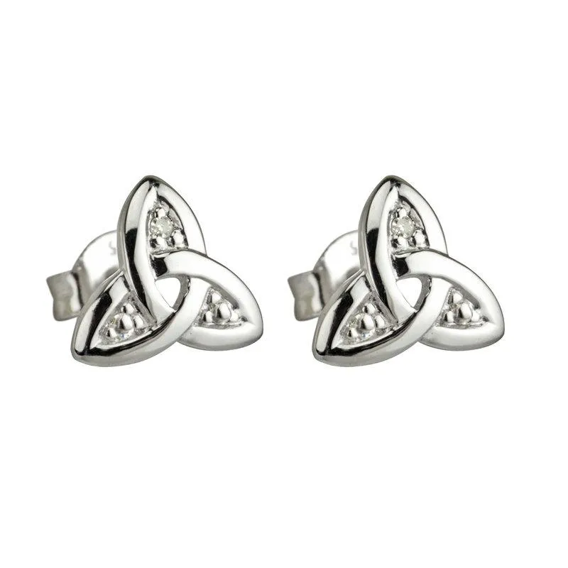 14K White Gold Trinity Knot Diamond Stud Earrings