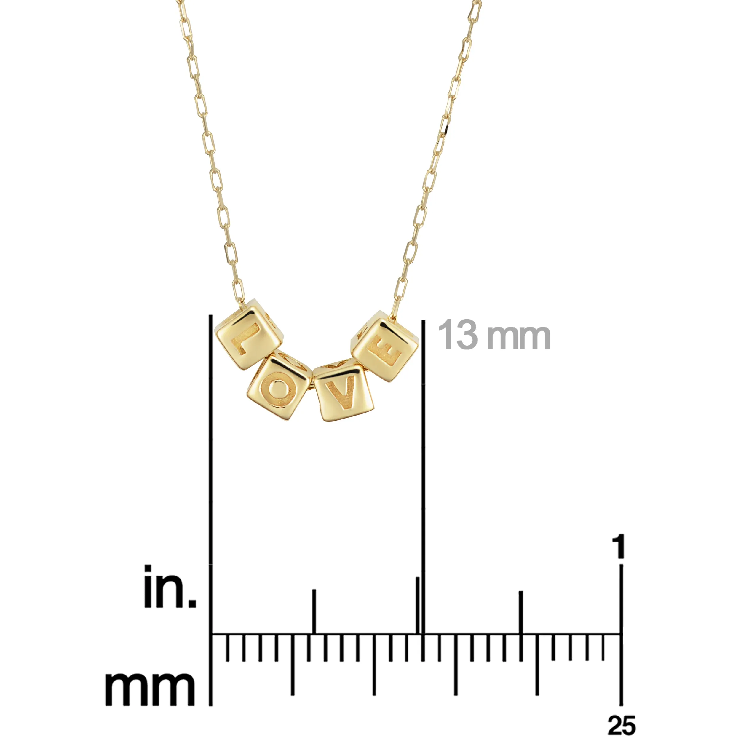 14k Yellow Gold Love Letter Block Necklace (adjusts to 17 or 18 inch)