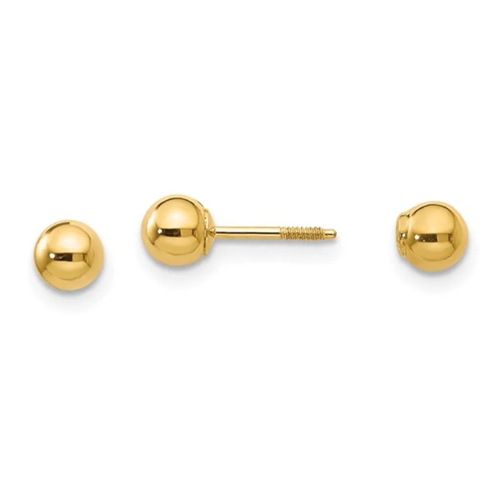 14K Yellow Gold Polished 4mm Ball Youth Earrings