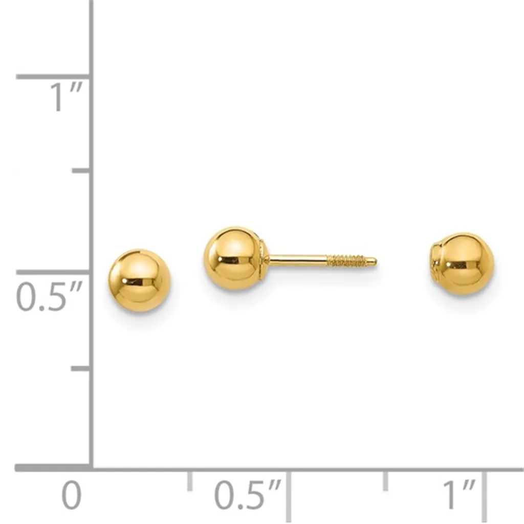 14K Yellow Gold Polished 4mm Ball Youth Earrings