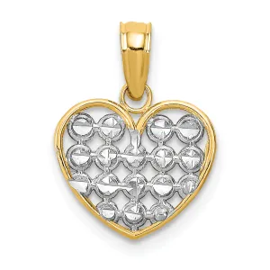 14k Yellow Gold Rhodium D.C Finish Heart Pendant