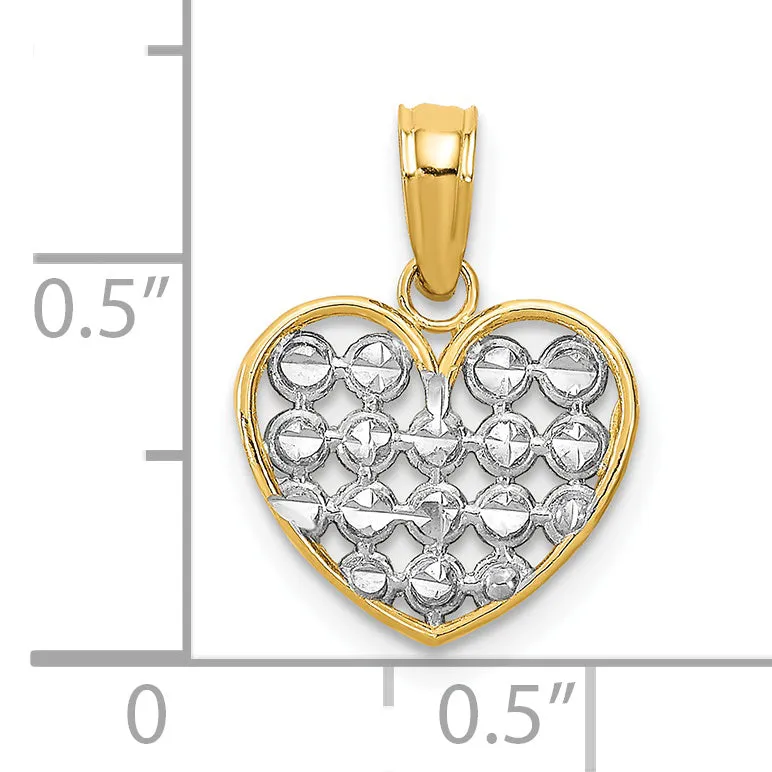 14k Yellow Gold Rhodium D.C Finish Heart Pendant