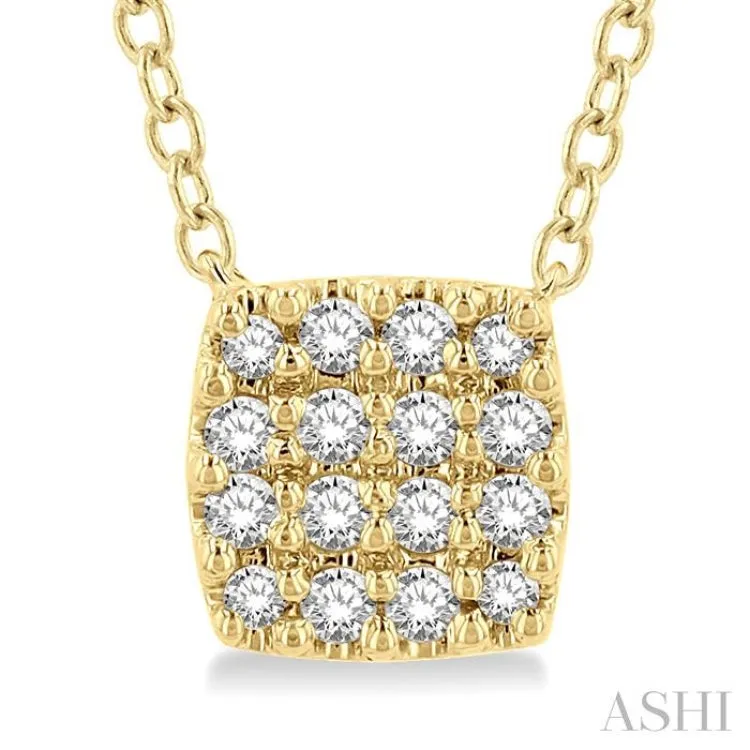 1/8 Ctw Cushion Shape Round Cut Diamond Petite Fashion Pendant With Chain in 14K Yellow Gold