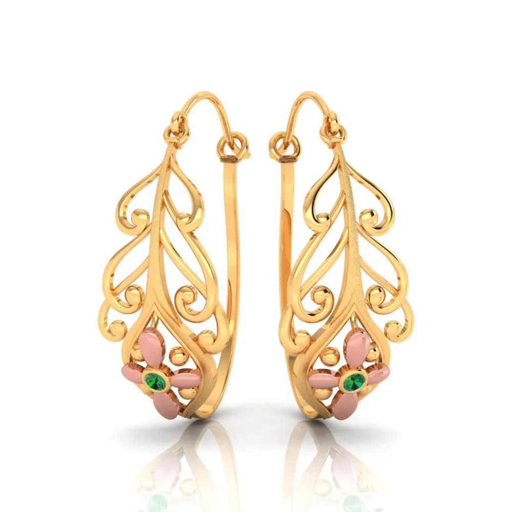 18k Beautiful Earrings With Distinct Design And Yellow Gold Floral Motif