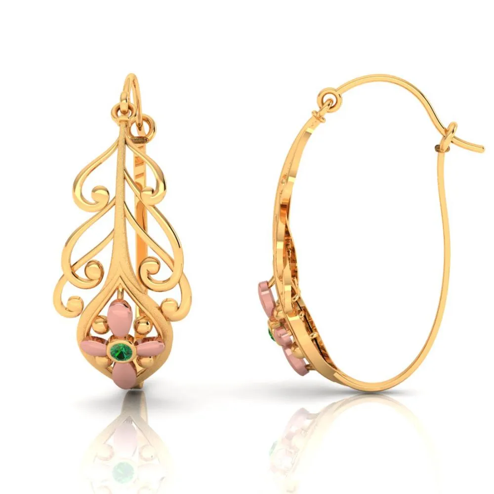 18k Beautiful Earrings With Distinct Design And Yellow Gold Floral Motif