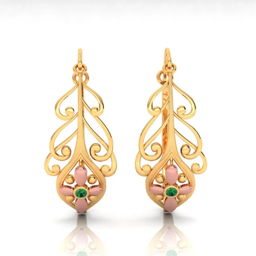 18k Beautiful Earrings With Distinct Design And Yellow Gold Floral Motif