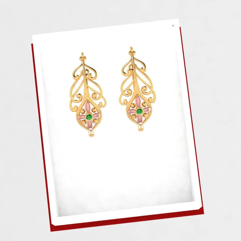 18k Beautiful Earrings With Distinct Design And Yellow Gold Floral Motif