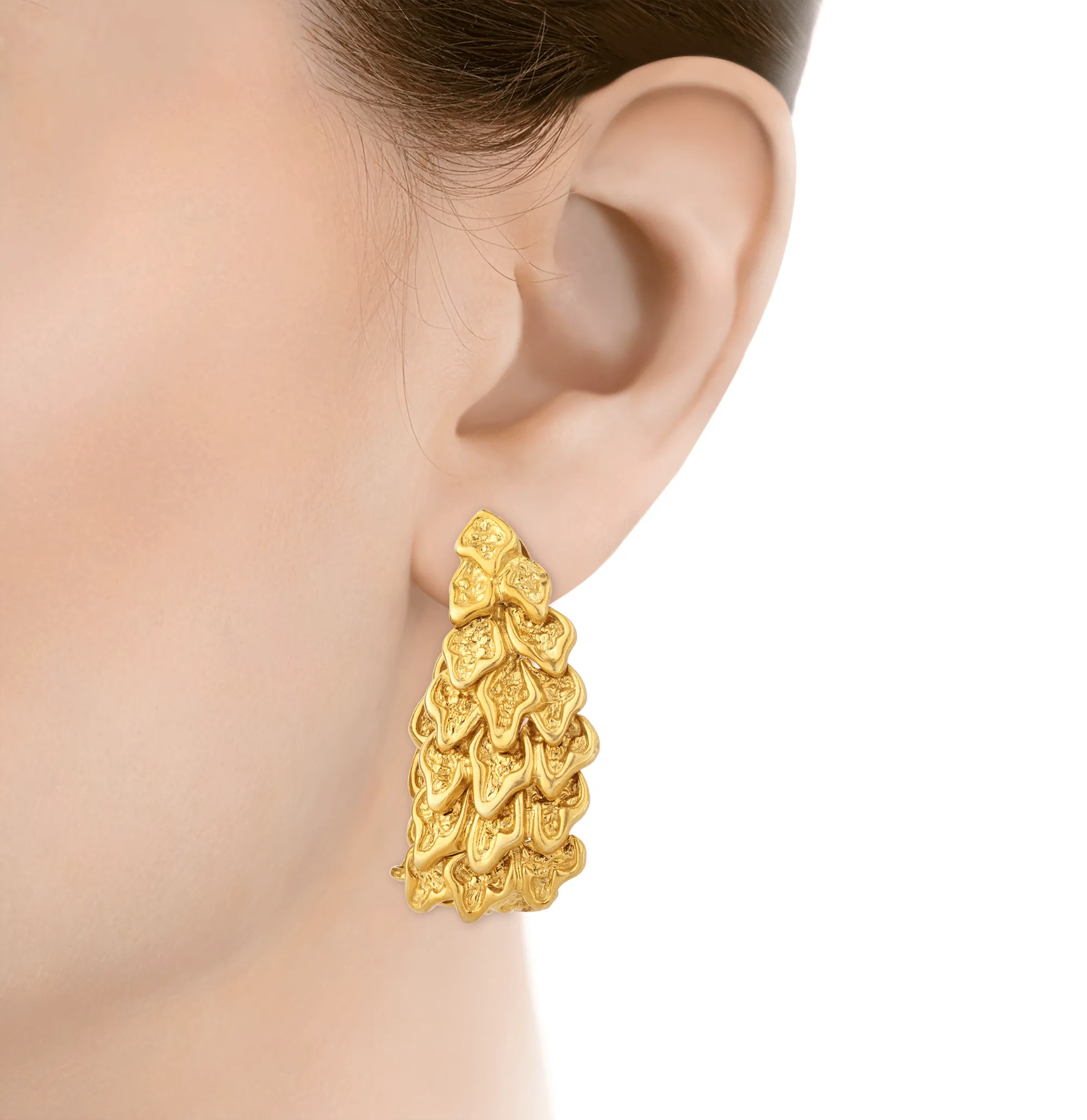 18K Gold Stylized Leaf Earrings