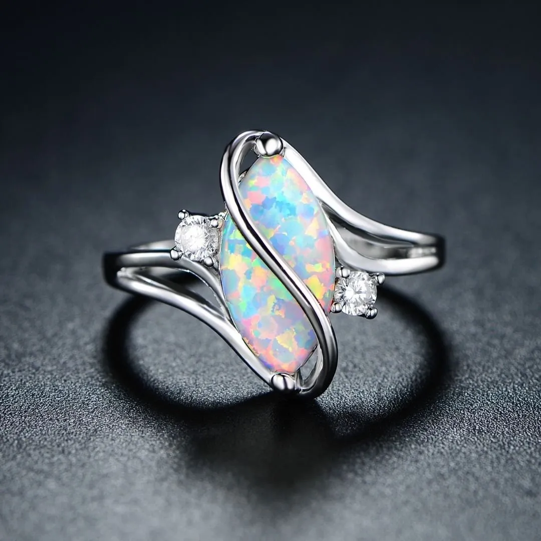 18K White Gold Plated Opal Ring