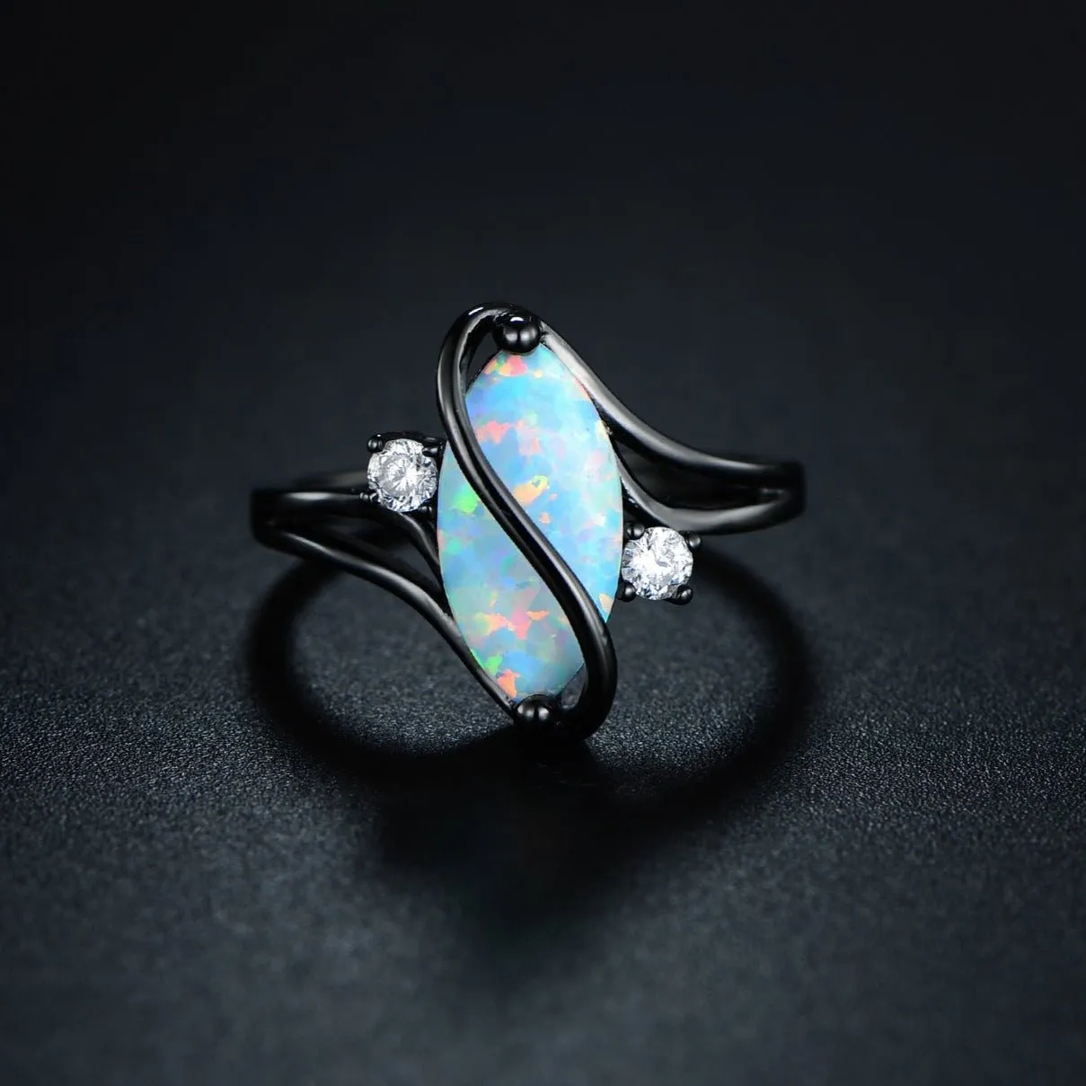 18K White Gold Plated Opal Ring