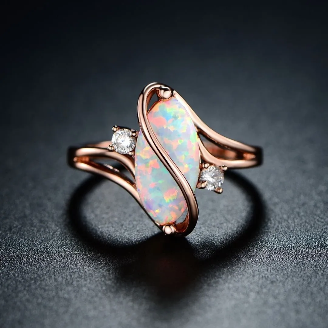 18K White Gold Plated Opal Ring