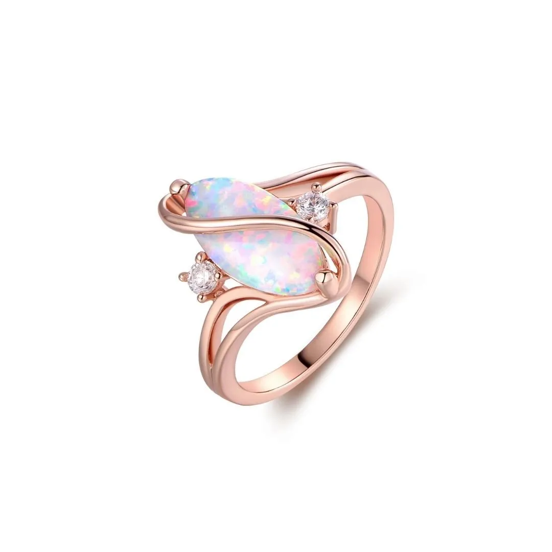 18K White Gold Plated Opal Ring