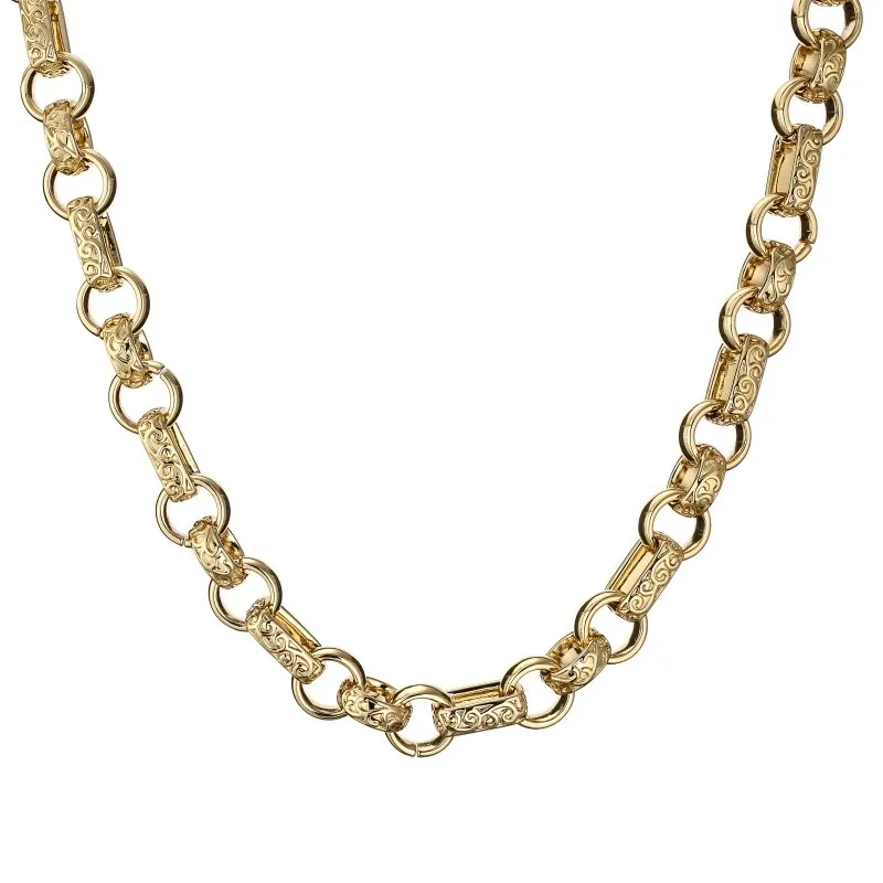 18mm Gold Ornate Gypsy Link Belcher Chain 24 Inch