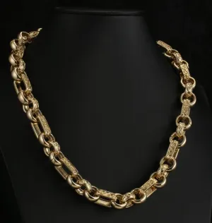 18mm Gold Ornate Gypsy Link Belcher Chain 24 Inch