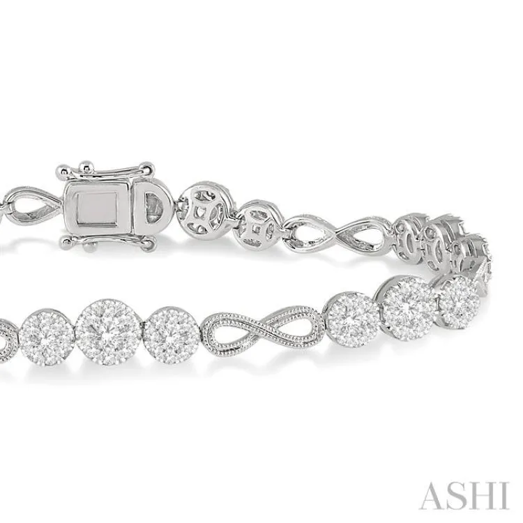 2 1/2 ctw Tri-Mount Set & Milgrain Infinity Link Lovebright Round Cut Diamond Bracelet in 14K White Gold