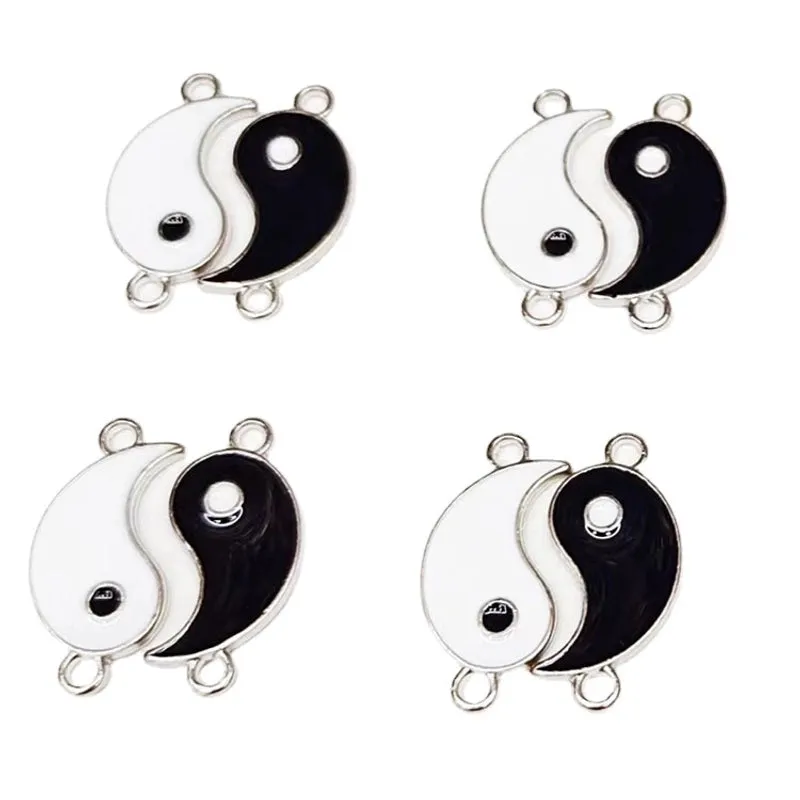 20 Pcs/package Simple Style Tai Chi Heart Shape Alloy Enamel Pendant Jewelry Accessories