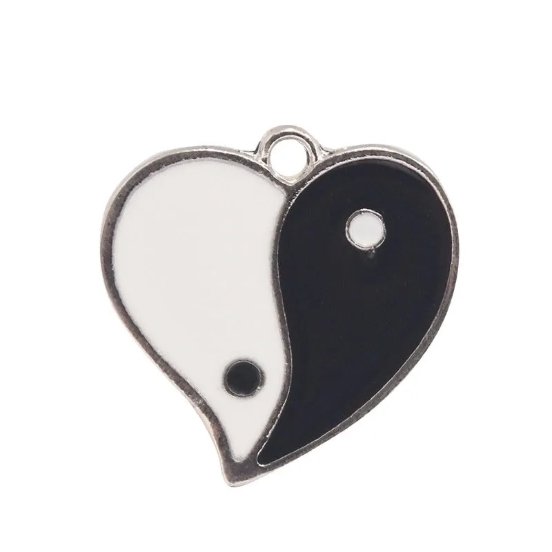 20 Pcs/package Simple Style Tai Chi Heart Shape Alloy Enamel Pendant Jewelry Accessories