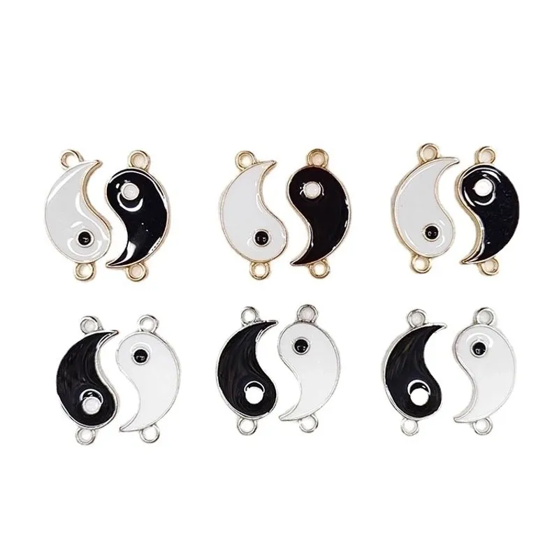 20 Pcs/package Simple Style Tai Chi Heart Shape Alloy Enamel Pendant Jewelry Accessories