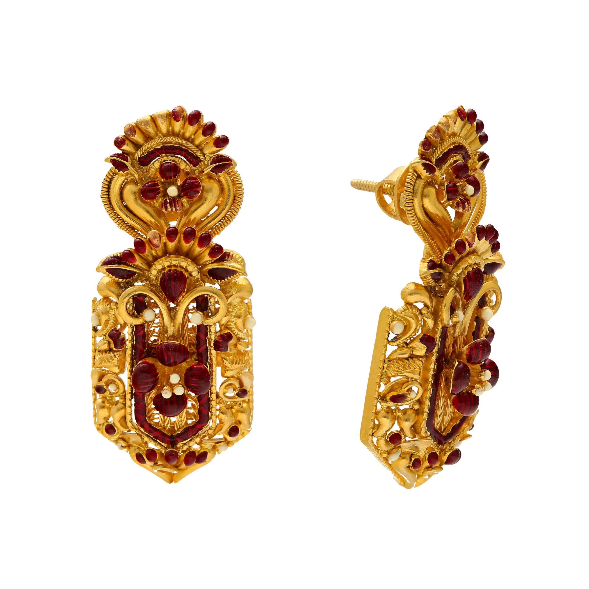 22K Yellow Gold & Ruby Filigree Jewelry Set (110.4gm)