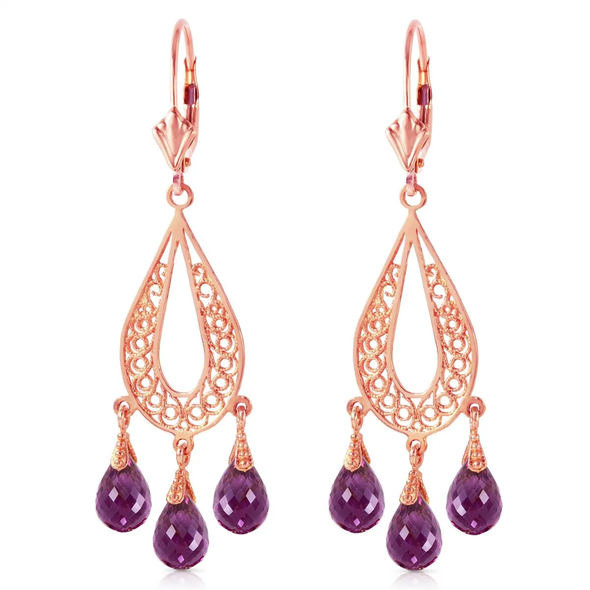 3.75 Carat 14K Solid Rose Gold Chandelier Earrings Natural Amethyst