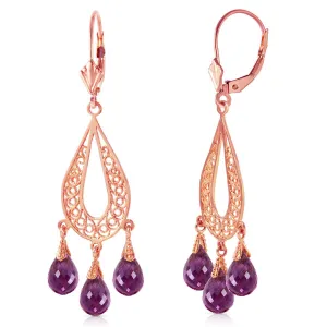 3.75 Carat 14K Solid Rose Gold Chandelier Earrings Natural Amethyst