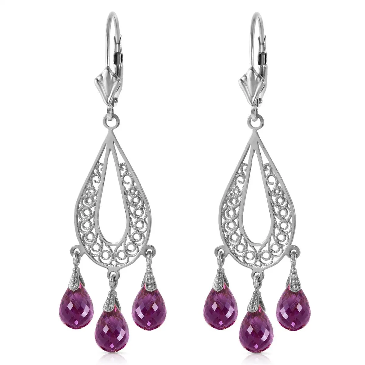 3.75 Carat 14K Solid White Gold Chandelier Earrings Natural Amethyst