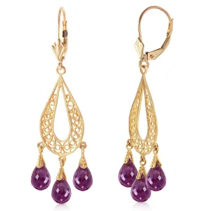 3.75 Carat 14K Solid Yellow Gold Chandelier Earrings Natural Amethyst