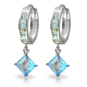 4.4 Carat 14K Solid White Gold Hoop Earrings Dangling Blue Topaz