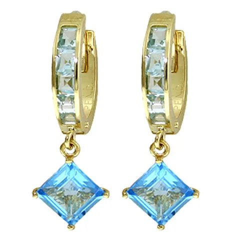 4.4 Carat 14K Solid White Gold Hoop Earrings Dangling Blue Topaz