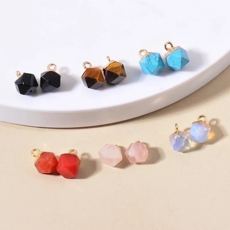 5 Pcs/package Simple Style Geometric Natural Stone Plating Inlay Pendant Jewelry Accessories