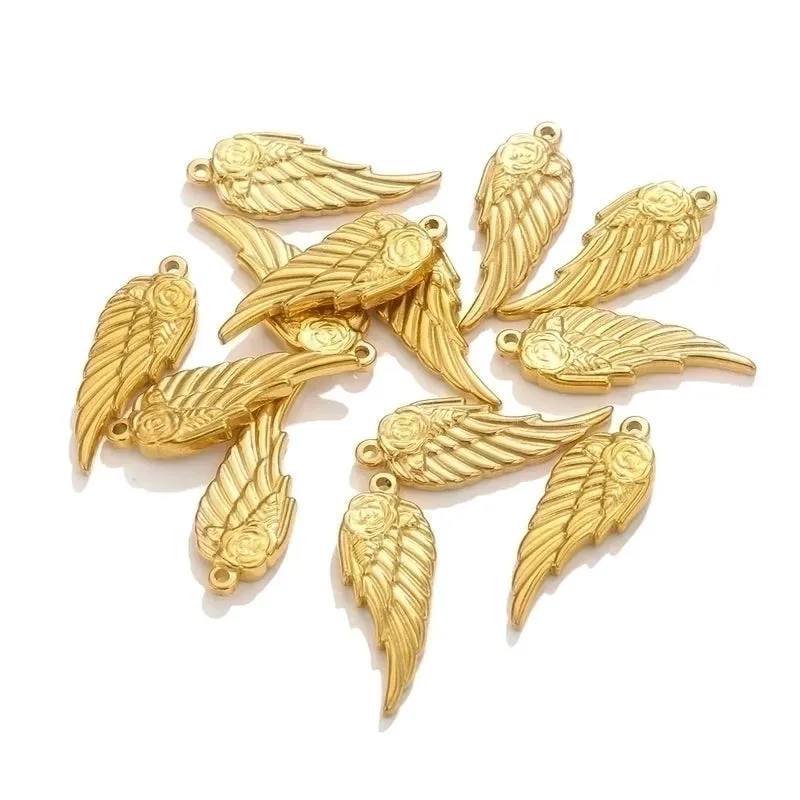 5 Pcs/package Simple Style Wings Flower Shell Stainless Steel Plating Pendant Jewelry Accessories